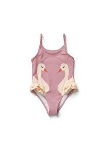 Tchibo - D&iacute;vč&iacute; plavky s vol&aacute;nky - pro d&iacute;vky - vel. 110/116 - barva: růžov&aacute;/s potiskem