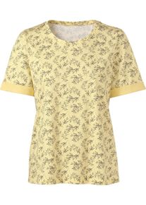 Damske Tričko s potiskem s manžetou, jednobarevn&eacute; citronov&aacute;-potisk ,velikost 46