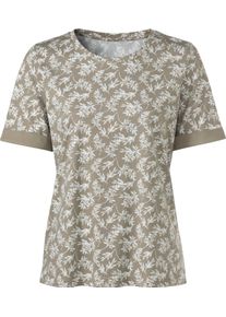 Damske Tričko s potiskem s manžetou, jednobarevn&eacute; hněd&aacute;-potisk ,velikost 44