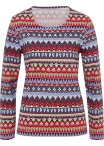 Damske Tričko s dlouh&yacute;m ruk&aacute;vem a grafick&yacute;mi proužky kouřov&aacute; modr&aacute;-jahodov&aacute;-potisk ,velikost 40