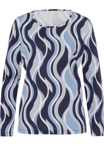 Damske Tričko s dlouh&yacute;m ruk&aacute;vem a zvlněn&yacute;m vzorem ecru-nebesky modr&aacute;-potisk ,velikost 54